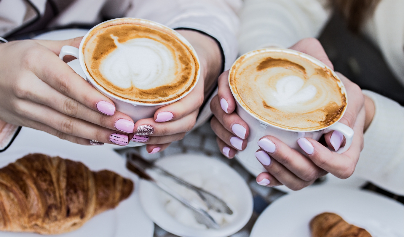 Fresh latte served at the breakfast corner